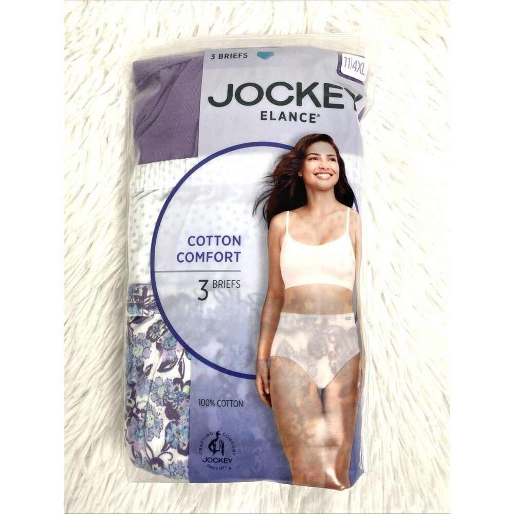 Jockey Elance Briefs Women Size 4XL Underwear Cotton Comfort Purple Floral 3pk